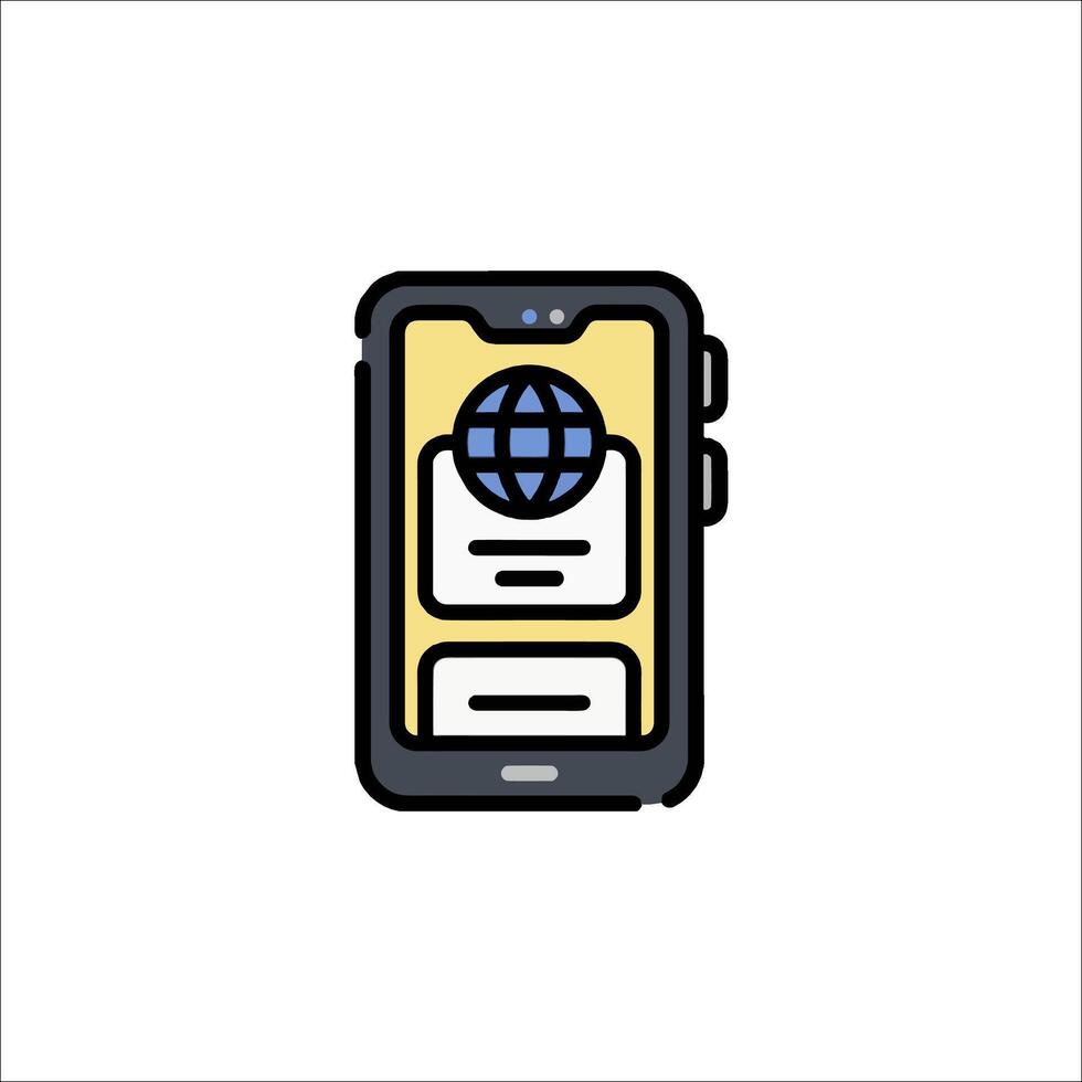 Mobile phone icon with globe and mail icon vector