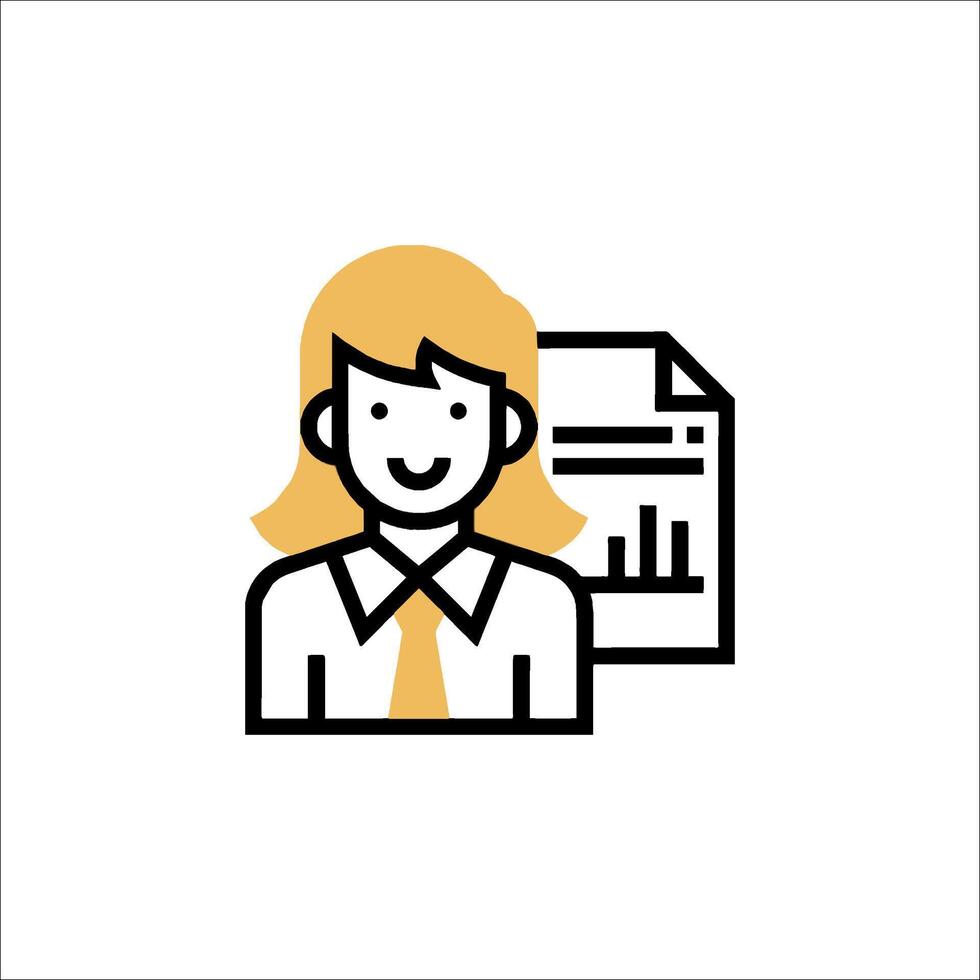 A woman with a business card icon vector