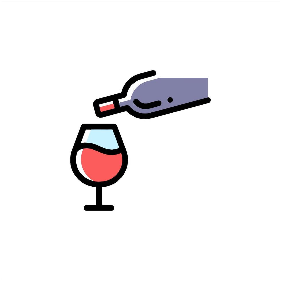 Wine bottle and glass icon illustration vector