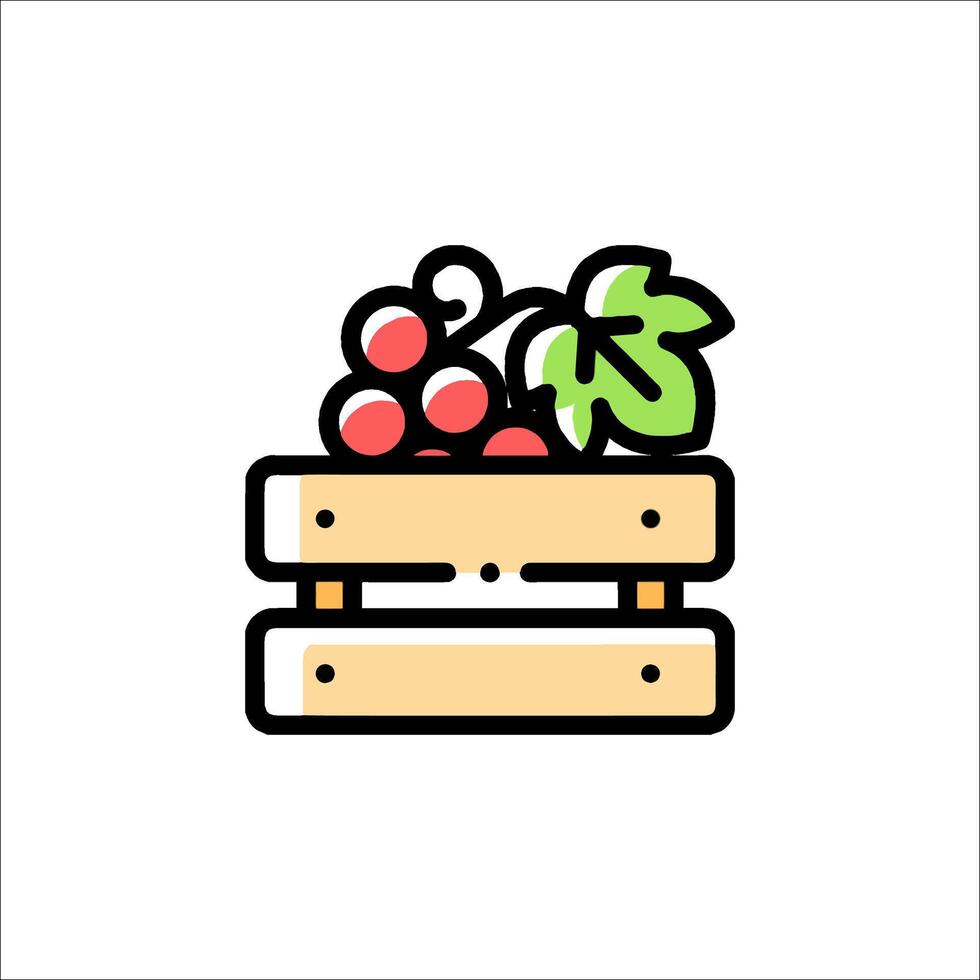 A wooden box with grapes and leaves on it vector