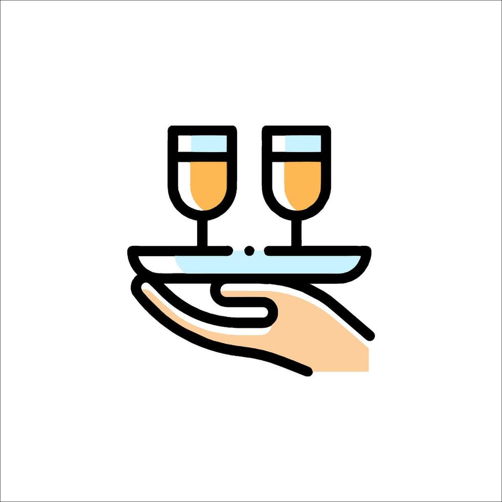 Two glasses of wine on a tray icon vector