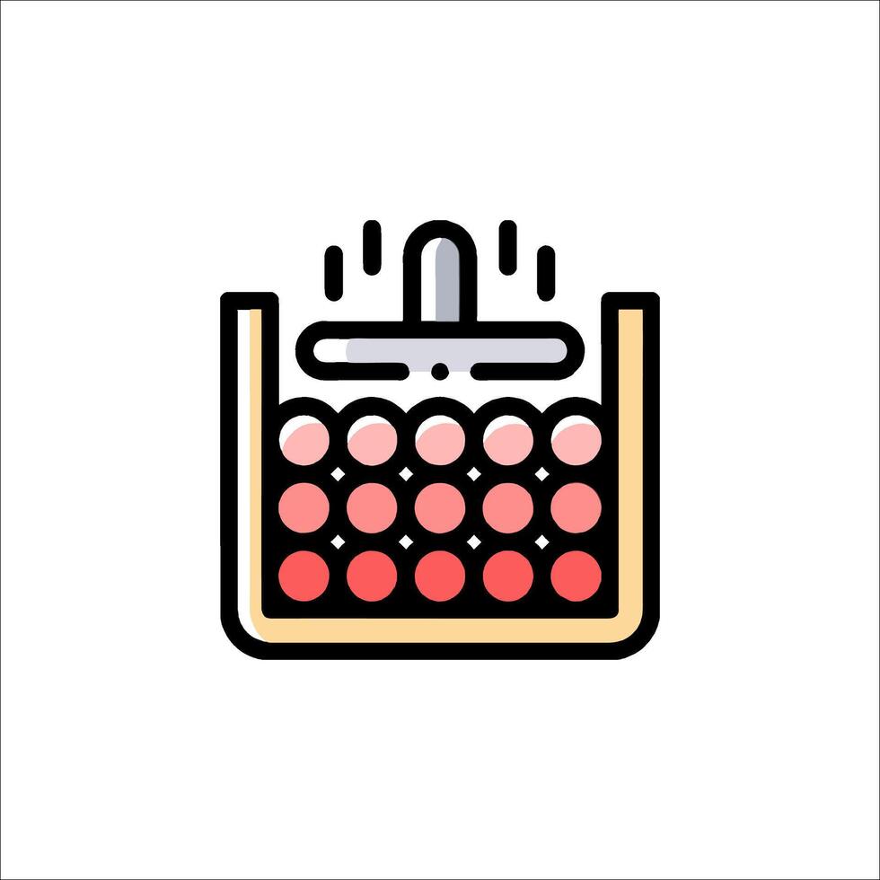 A red and white icon of a machine with a red dot vector