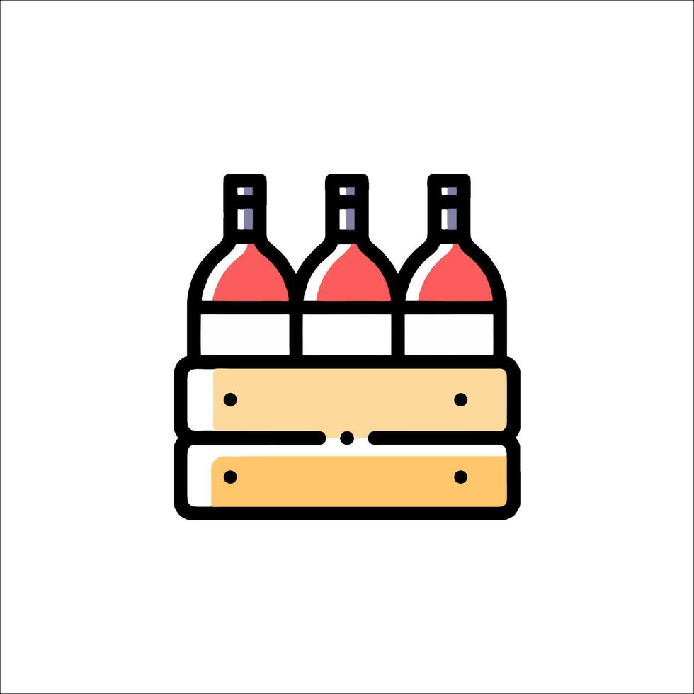 Wine bottles in a wooden crate icon vector