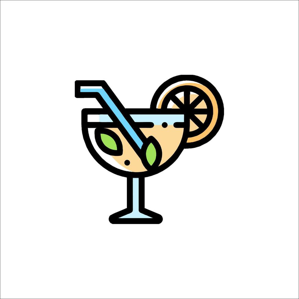 A cocktail with a slice of lemon and a straw vector