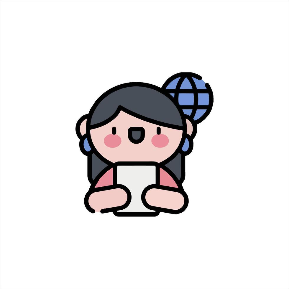 A girl holding a paper with a globe on it vector