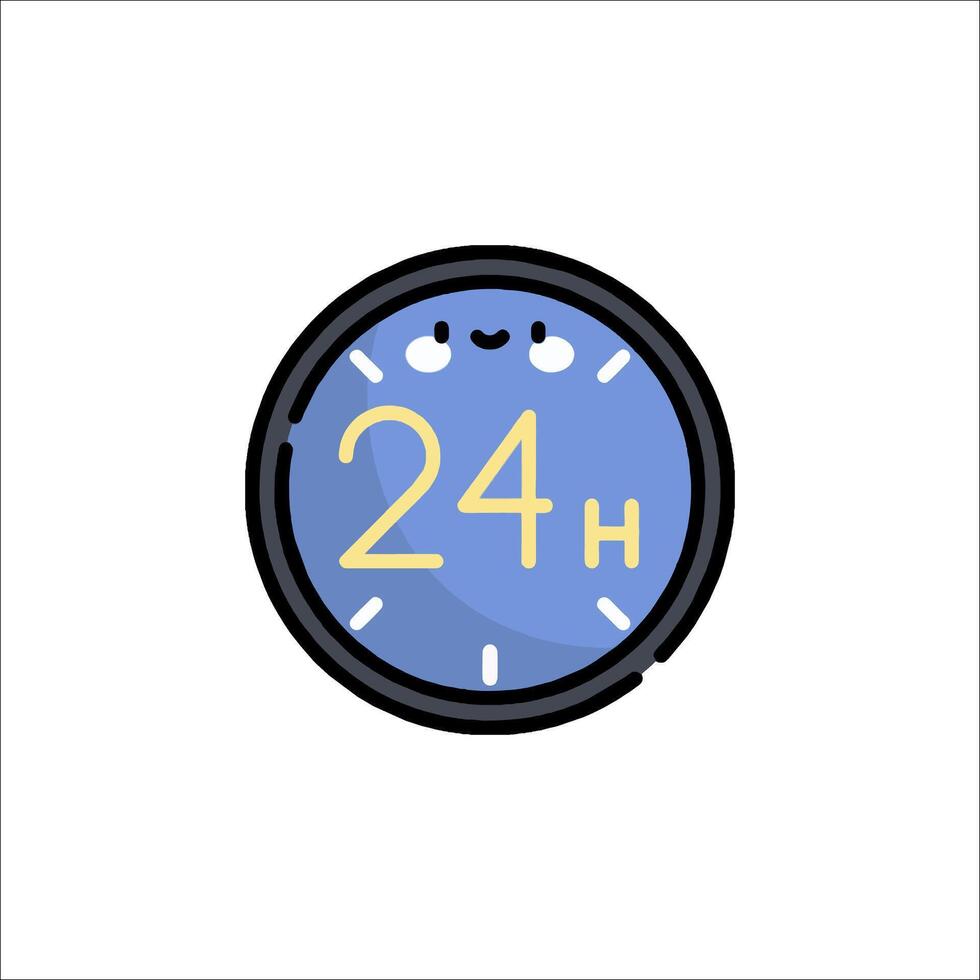 A clock icon with the words 24 hours on it vector