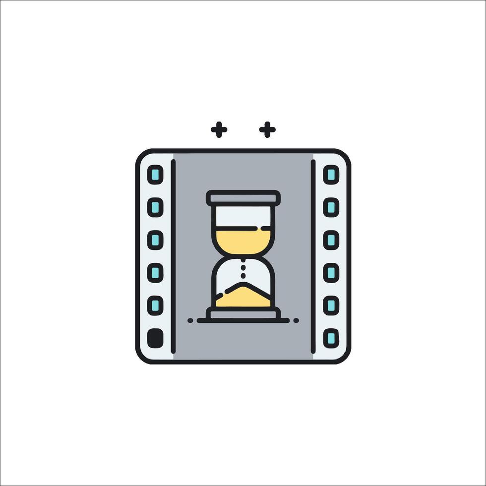 A film strip with a clock on it vector