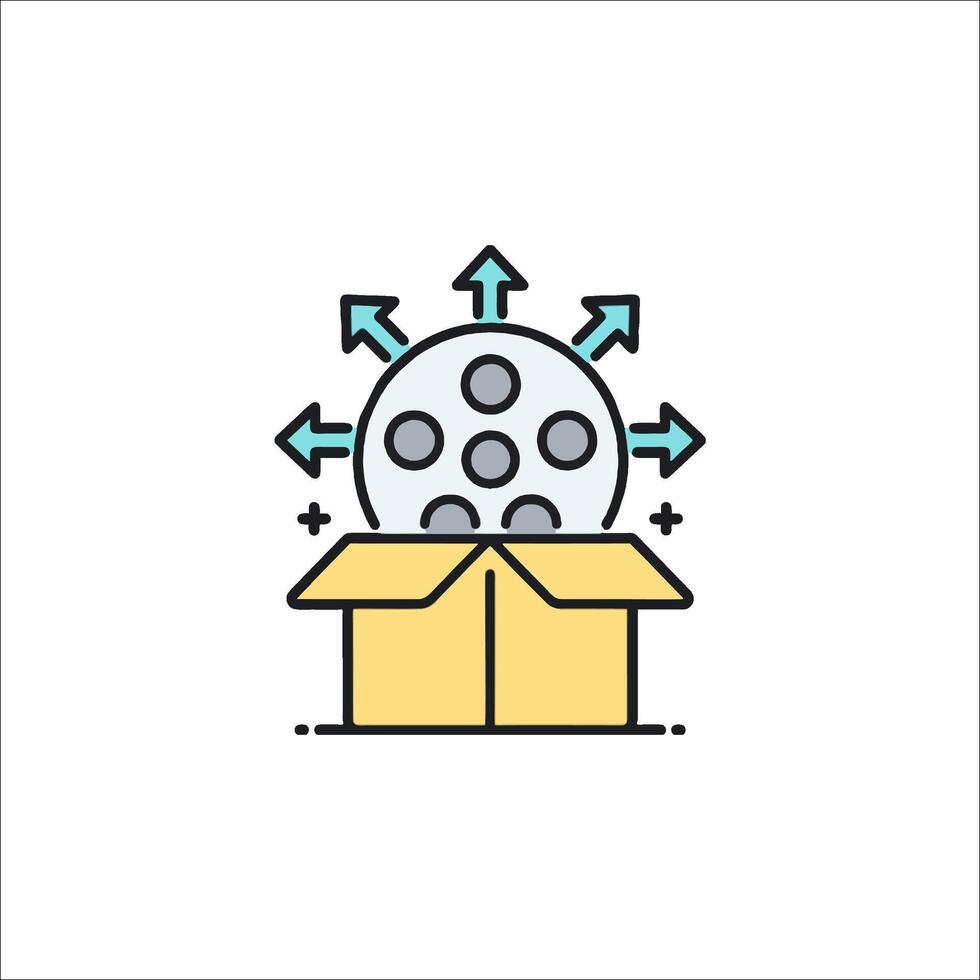 A movie reel in a box with arrows and arrows vector