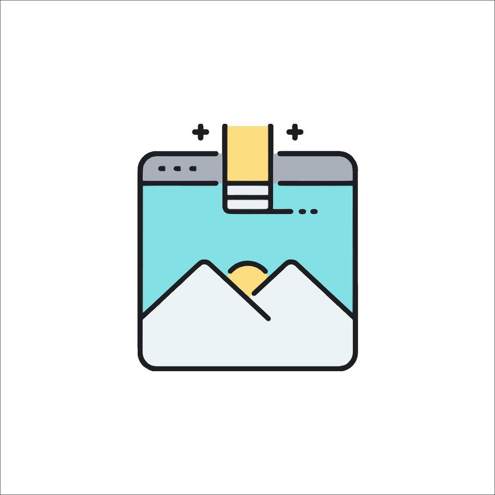 A flat line icon of a mountain and a camera vector