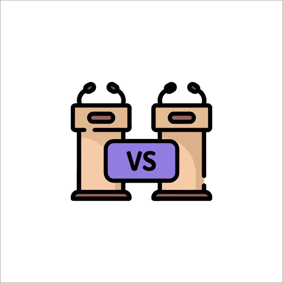 Two podiums with microphones and a sign that says debate vector