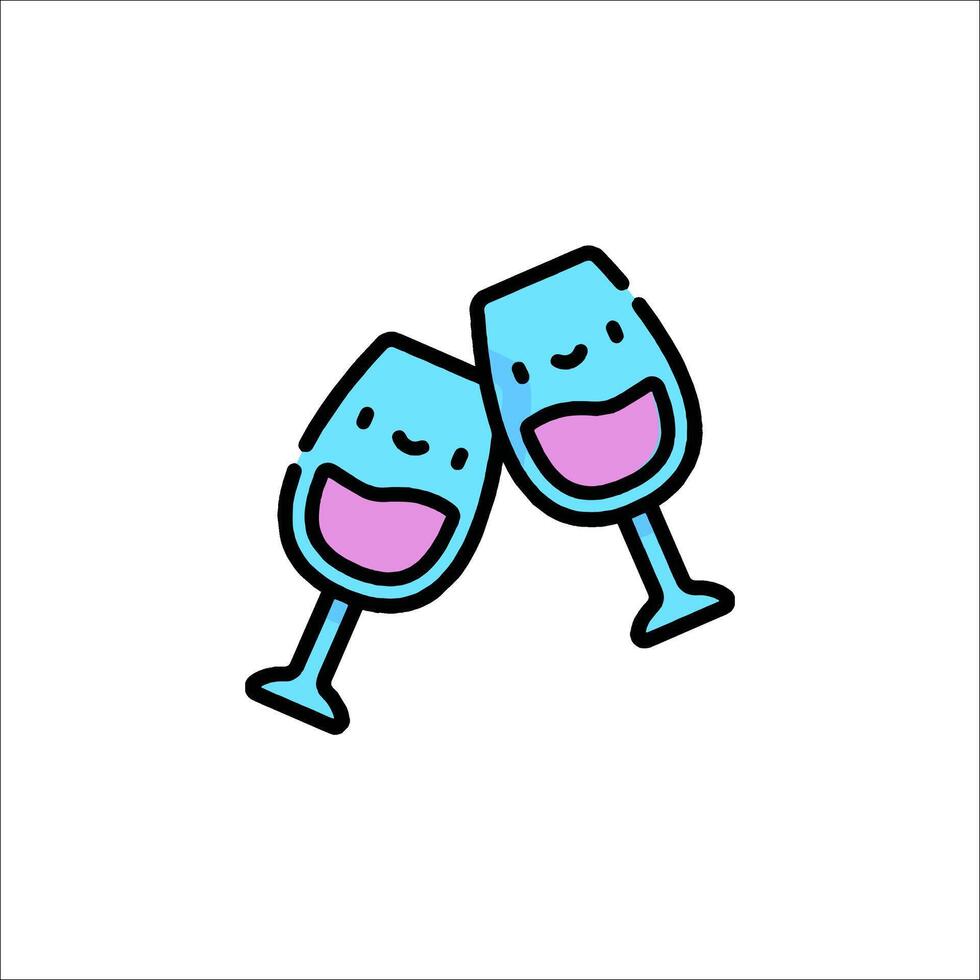 Two wine glasses with faces on them vector