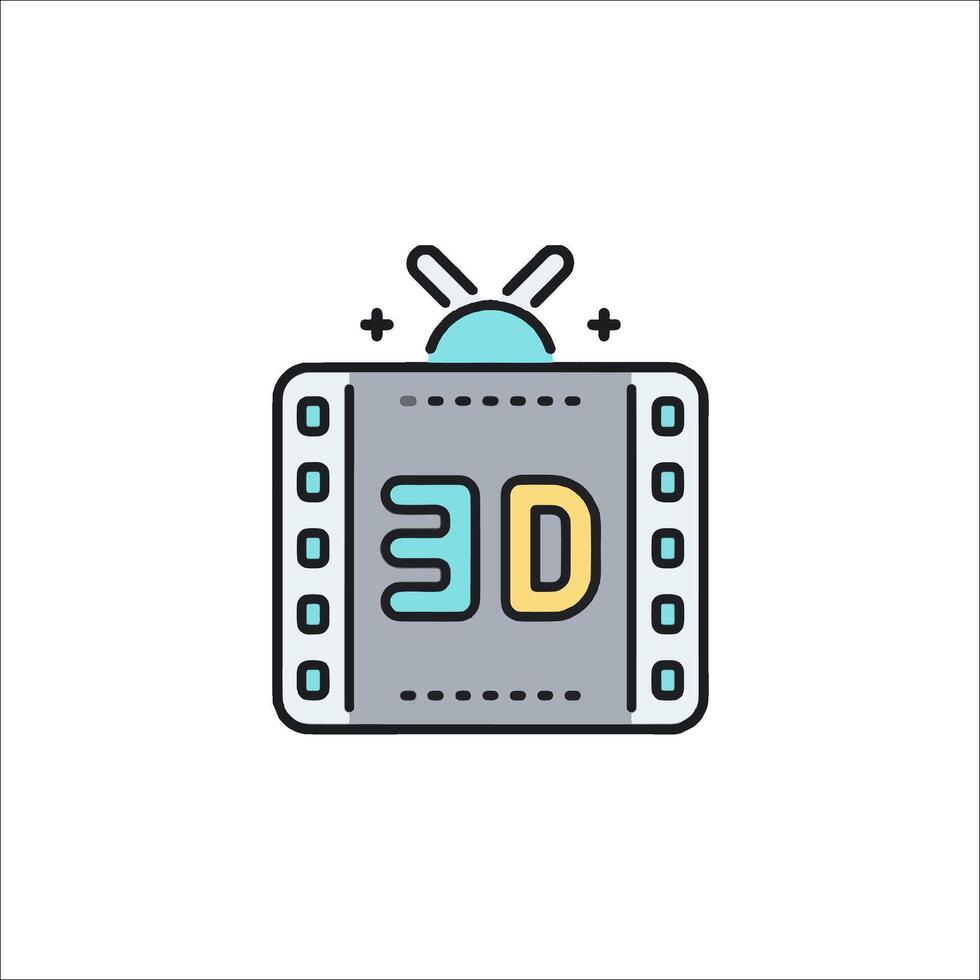 3d film icon, flat line design vector