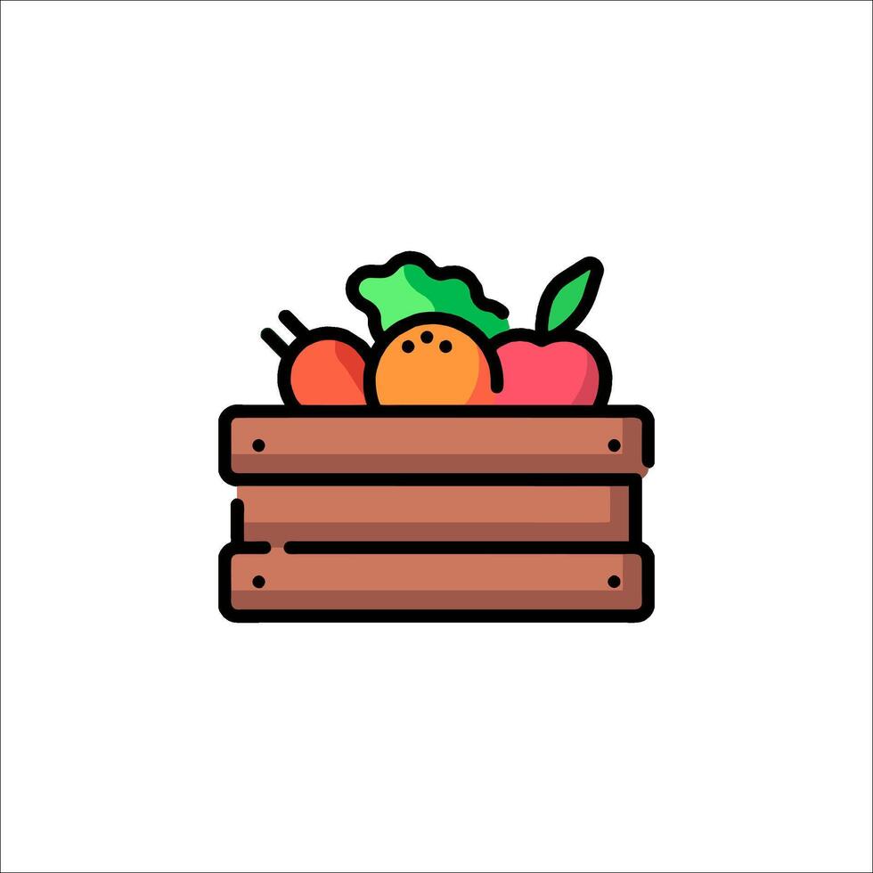 Fruit and vegetables in a wooden box icon vector
