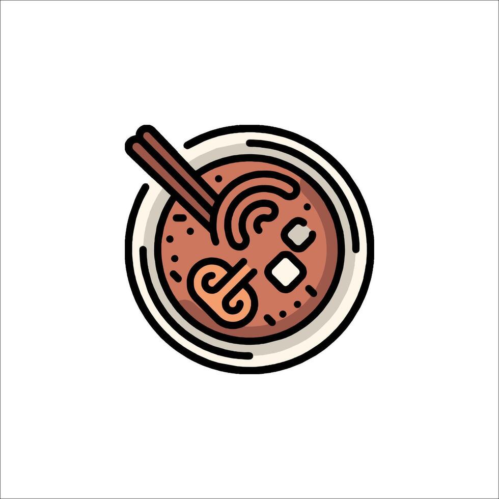 A bowl of soup with chopsticks and a spoon vector