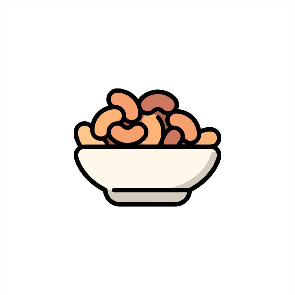 Cashews in a bowl icon illustration vector