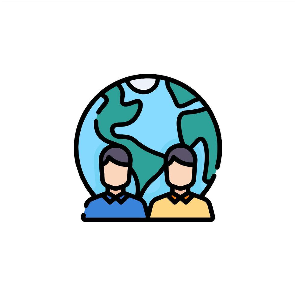 Two people are standing in front of a globe vector