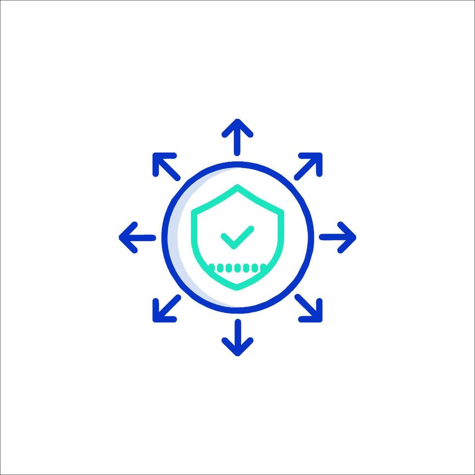 A circle with arrows around it and a shield icon vector