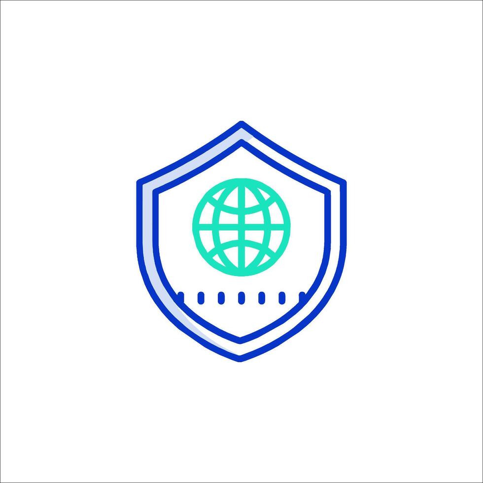 The globe is in the middle of a shield vector
