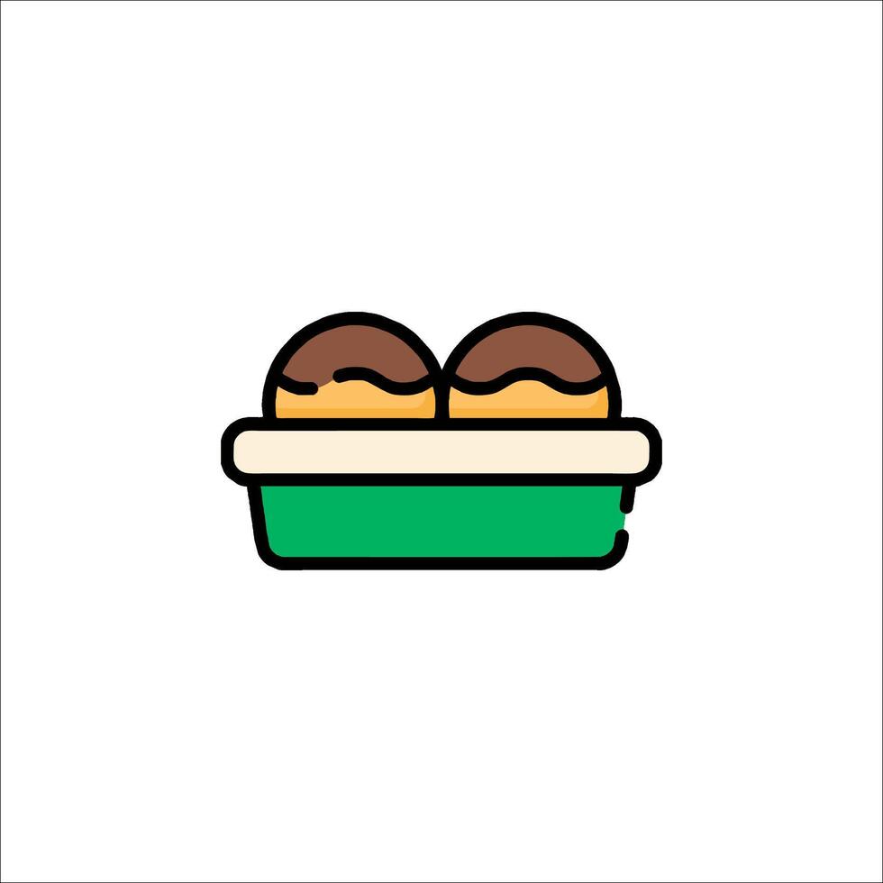 A green and brown container with two donuts inside vector