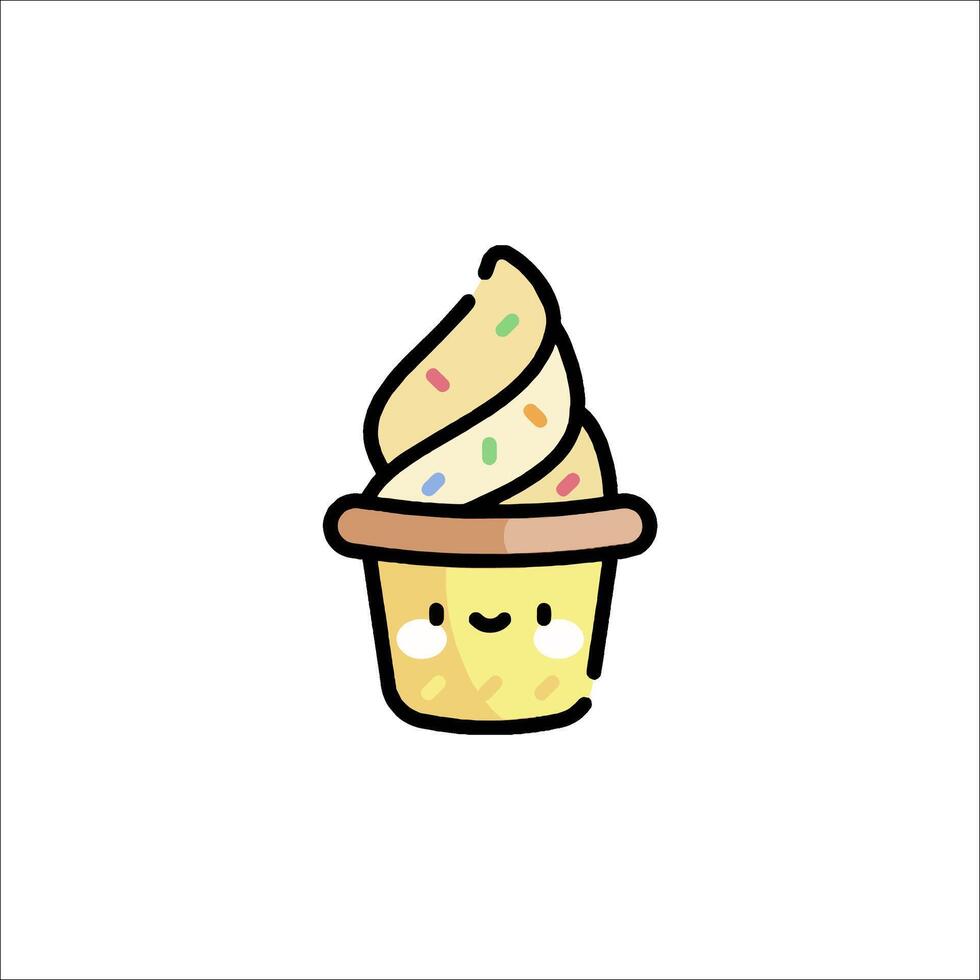 A cartoon ice cream cone with a smiley face vector