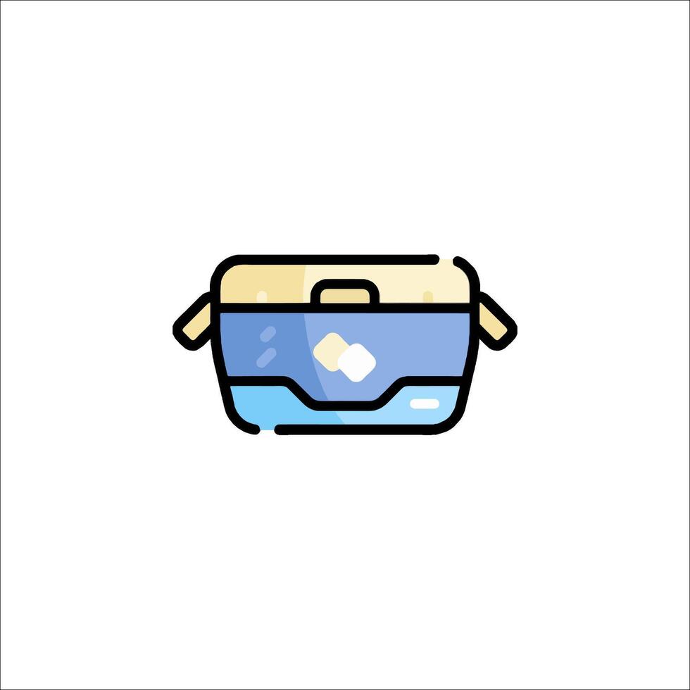 A blue and white container with a piece of food inside vector