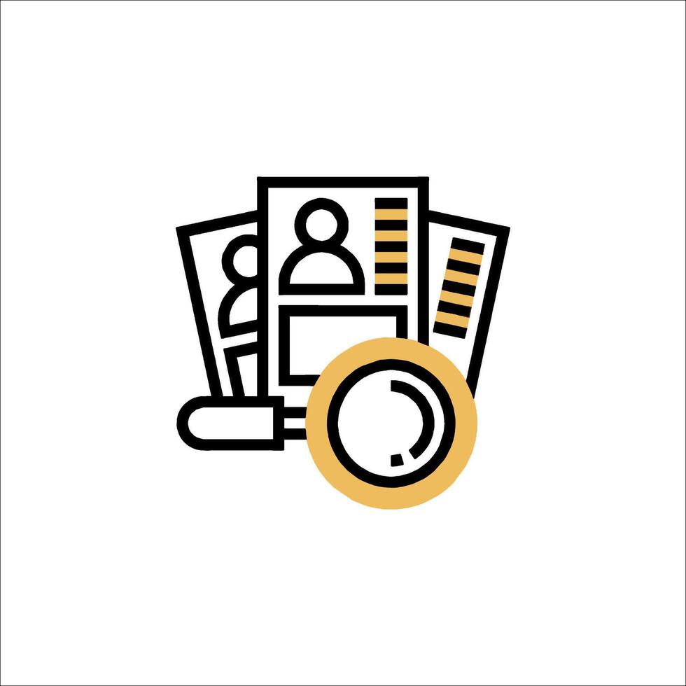 A magnifying glass and a stack of papers vector