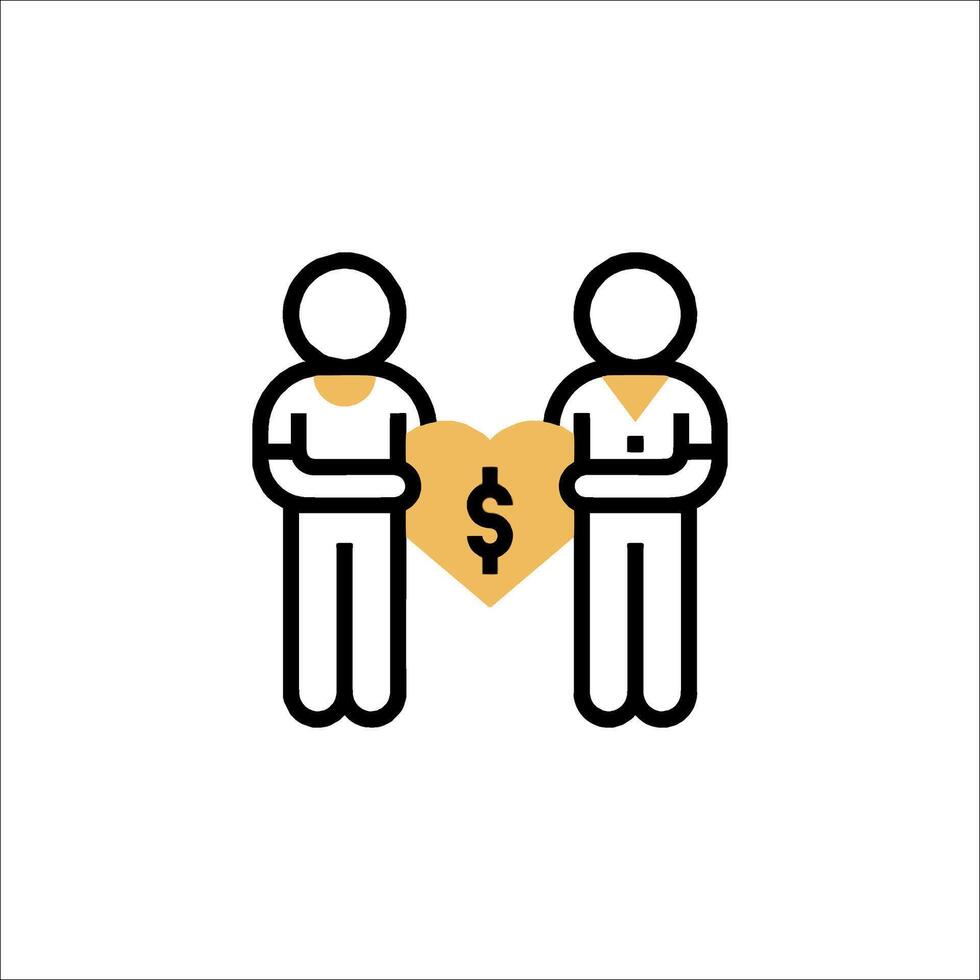 Two people holding a heart shaped coin with a dollar sign vector