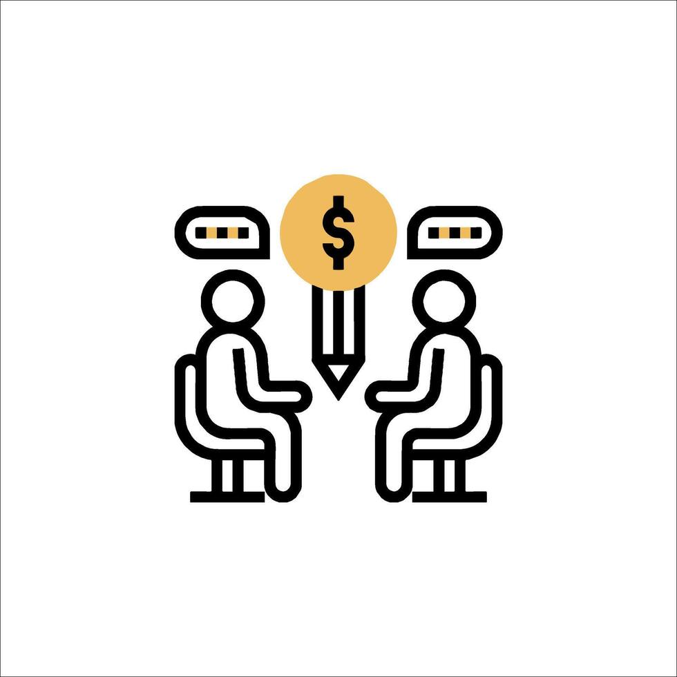 Two people sitting at a table with a dollar sign above them vector