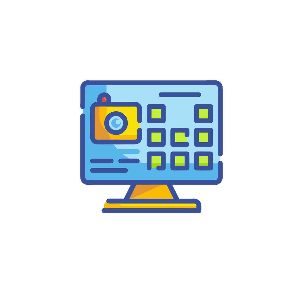 A computer monitor with a camera icon vector