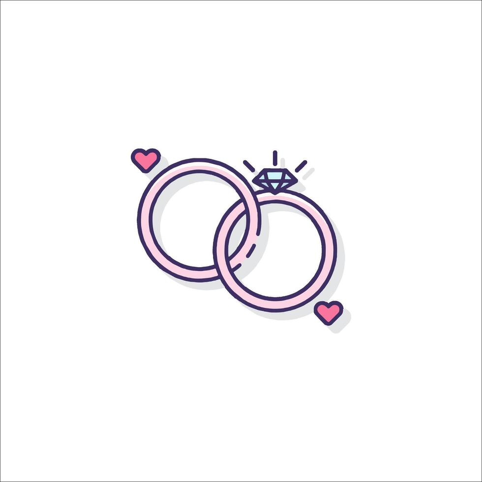 Two wedding rings with hearts on them vector