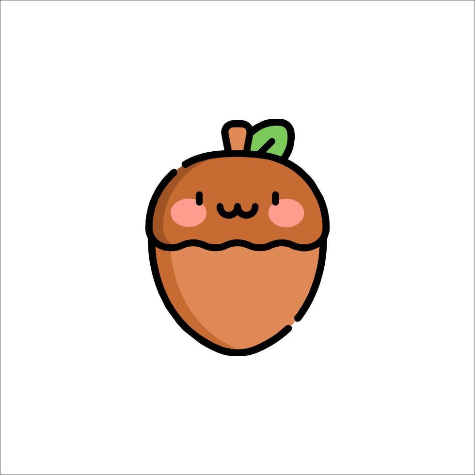 A cute little acorn with a green leaf on it vector