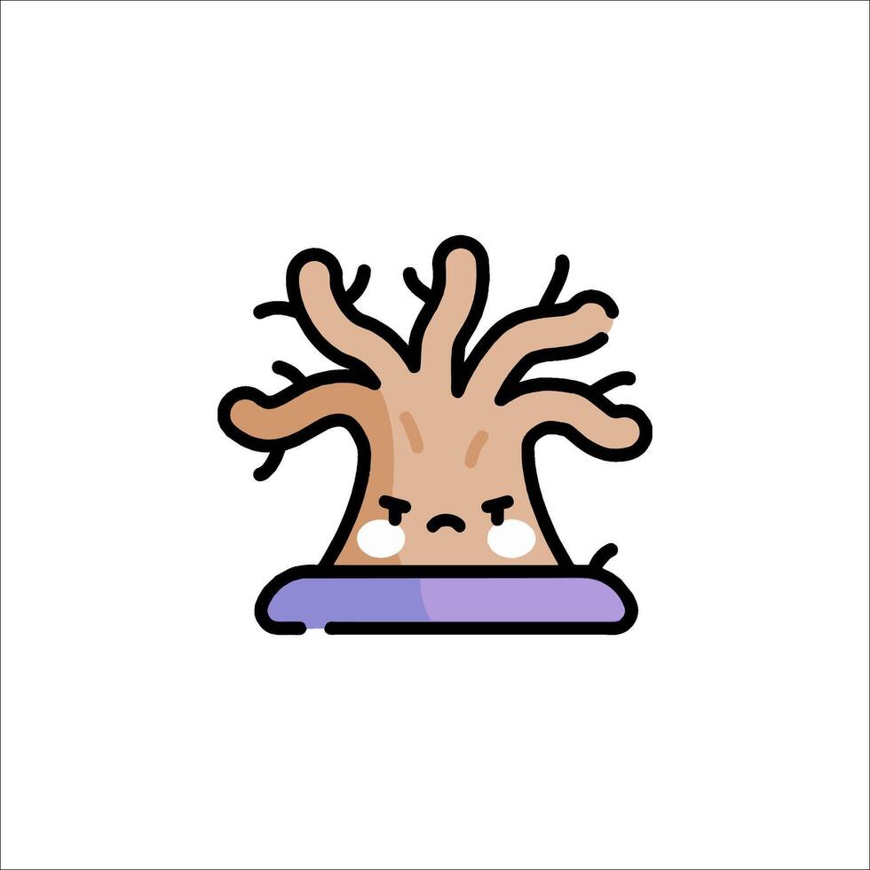 A cartoon tree with a face and a purple pillow vector