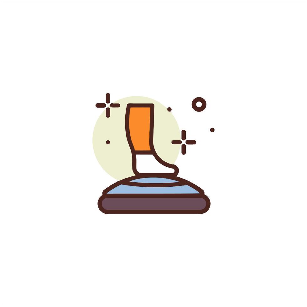A person standing on a scale with a sock on it vector