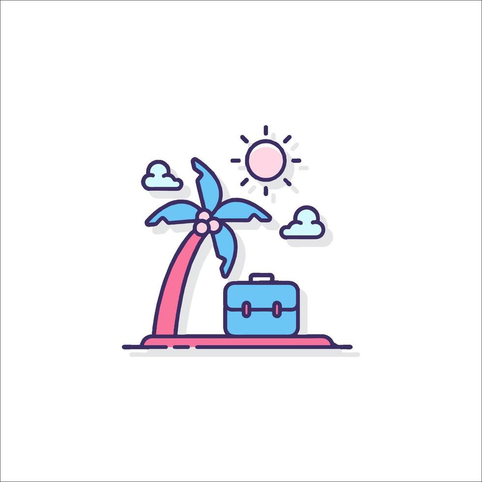 A suitcase and palm tree on a beach vector