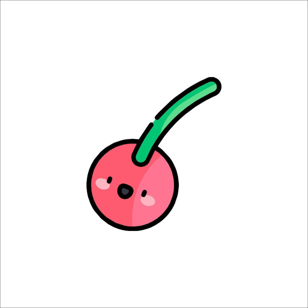 A cute cherry with a green stem on a white background vector