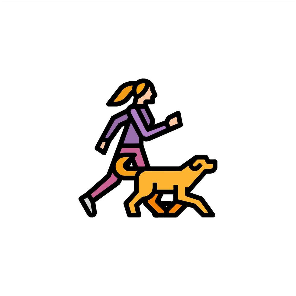 A woman jogging with a dog icon vector