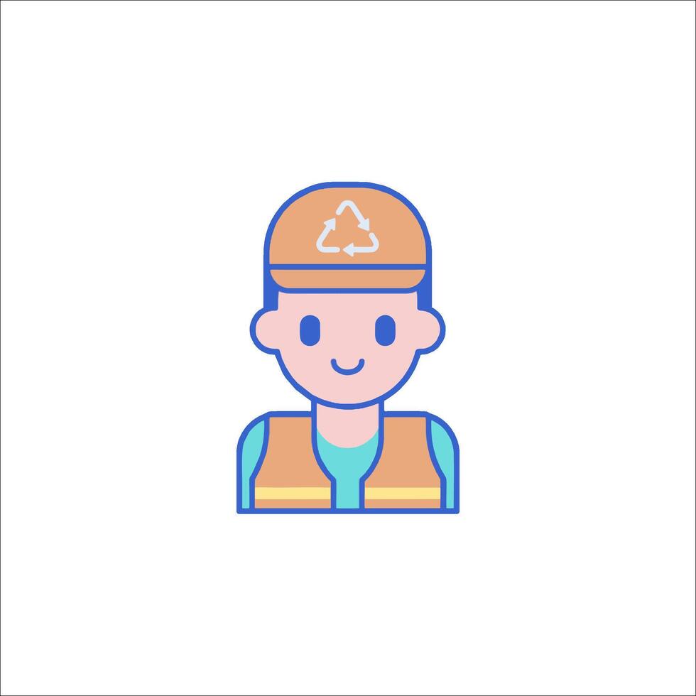 A man wearing a hat and holding a recycling bin icon vector