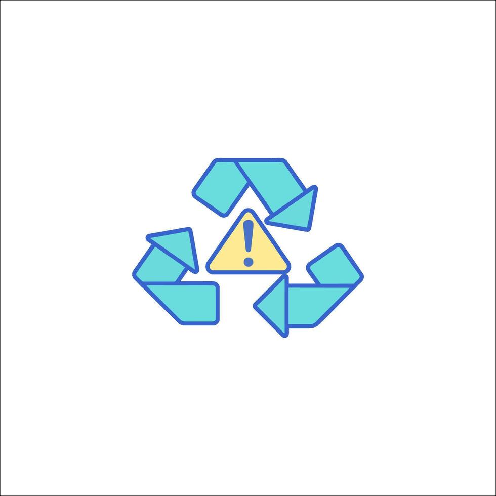 A recycling symbol with a warning sign vector