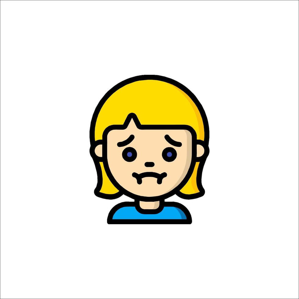 A girl with a sad face icon vector