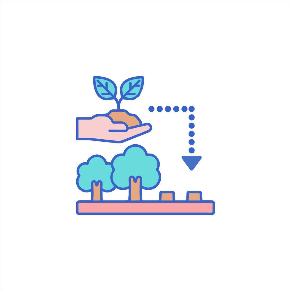 A hand is holding a plant and a tree is growing vector