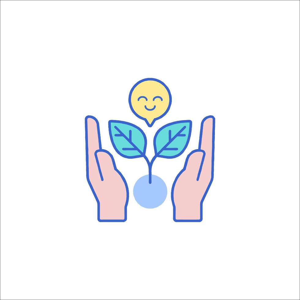Hands holding a plant with a light bulb on top vector