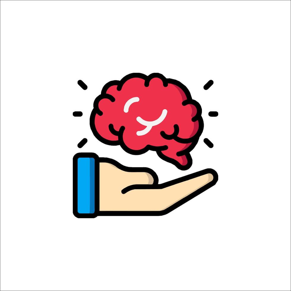 Brain icon in hand with hand holding it up vector