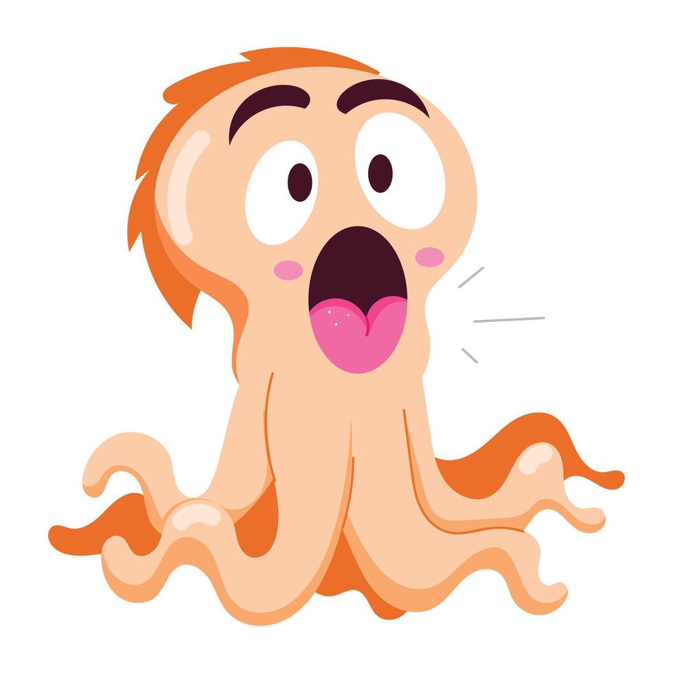 Comic style sticker of octopus with shocked expression vector