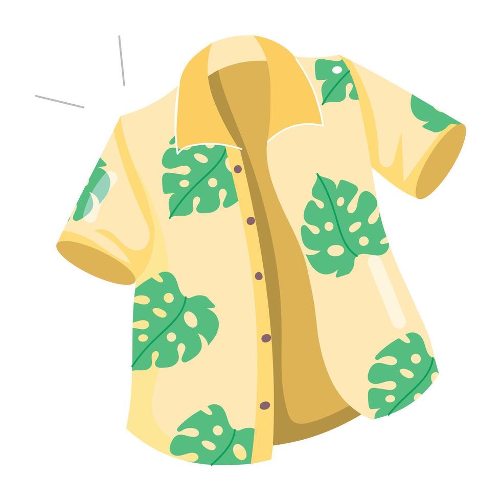 Summer shirt with tropical leaves print, flat sticker vector