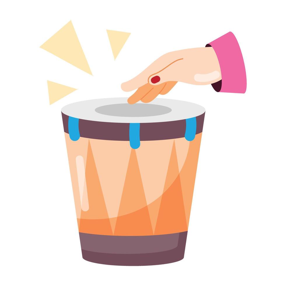 Comic style sticker of hand drum music vector