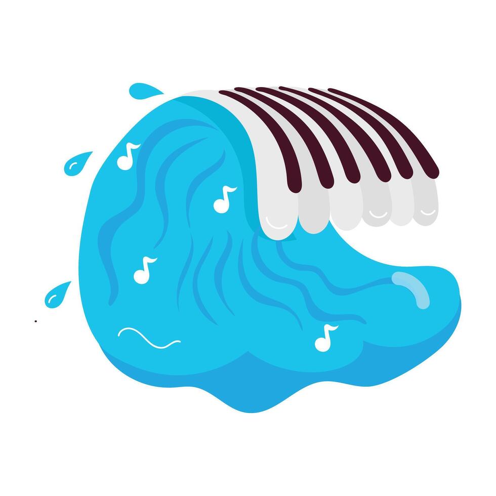 Piano keys with water wave, flat style sticker vector