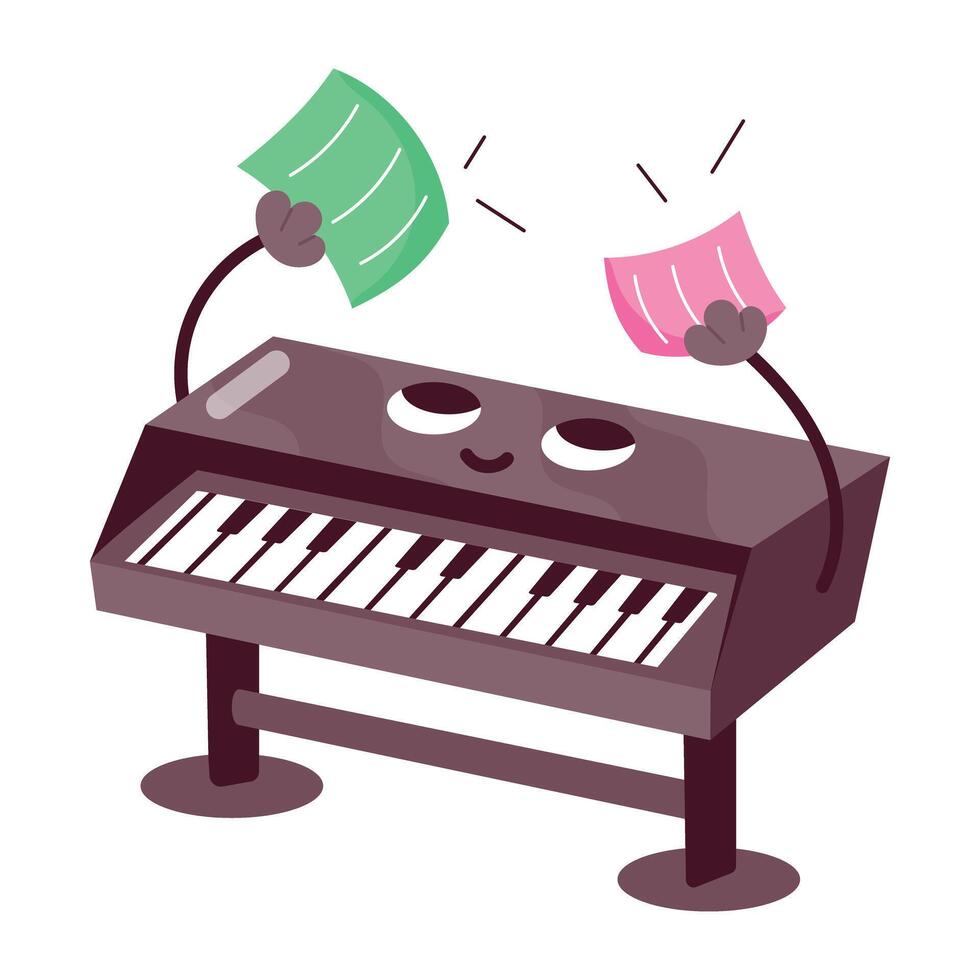 Comic style sticker of pianoforte with notes vector
