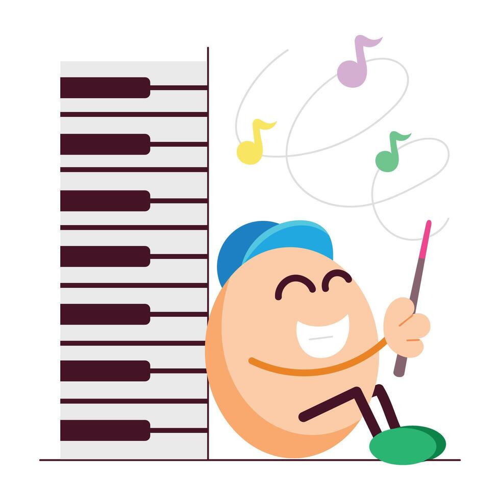 Comic style sticker of piano teacher holding music baton vector