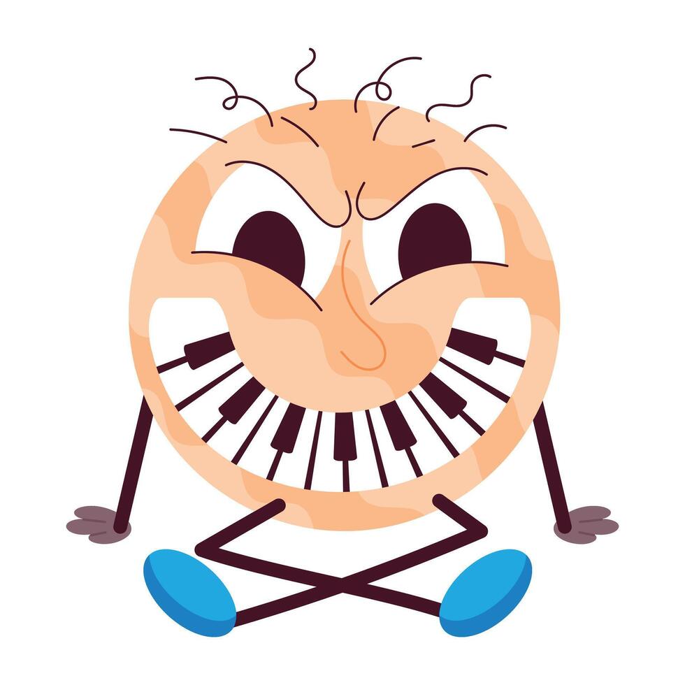 Comic style sticker of piano emoji with big smile piano, smiling, emoji, instrument, musical, emoticon, percussion, comic, mascot, cartoon, flat, , sticker, vector