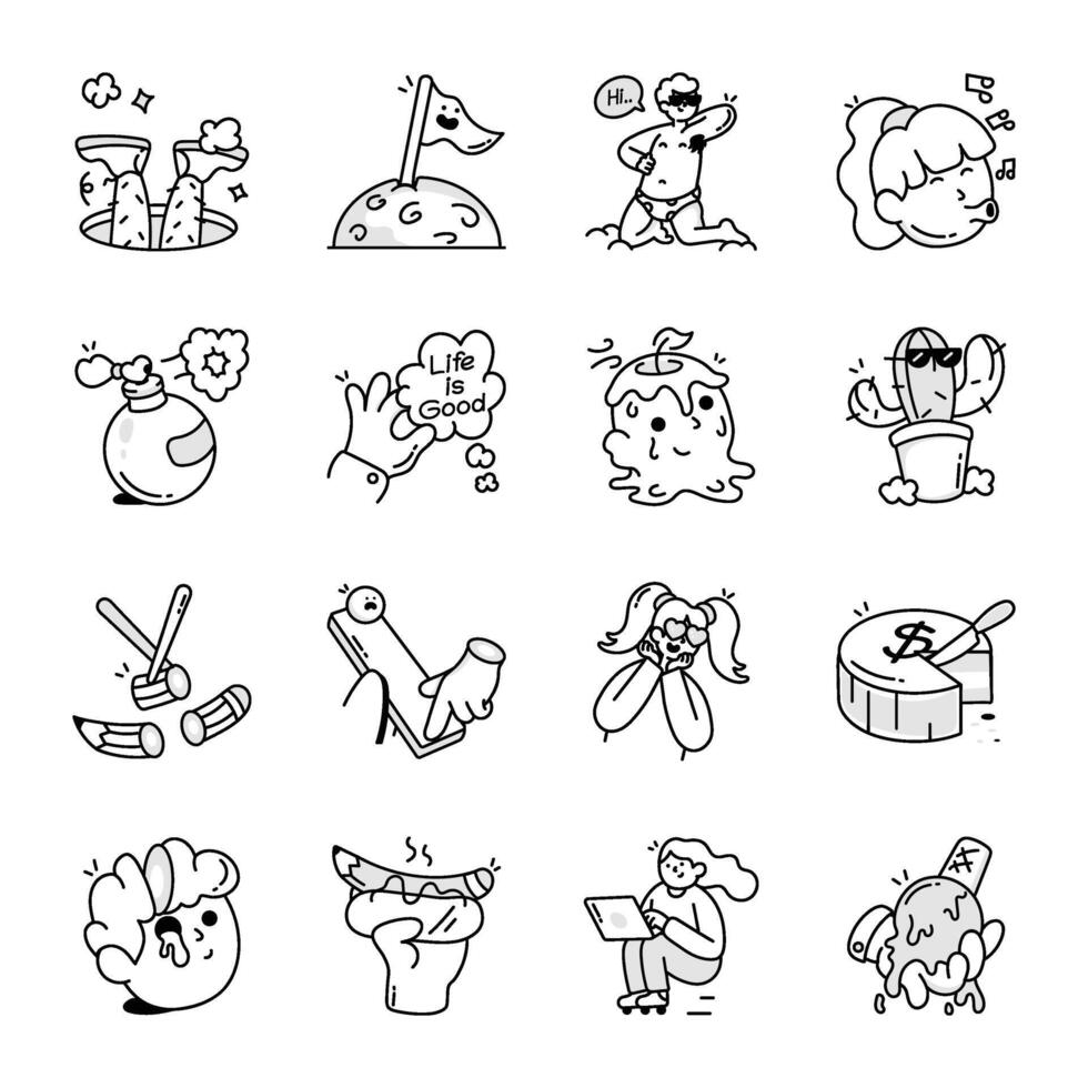 Pack of Activities and Creative Elements Doodle Style Icons vector
